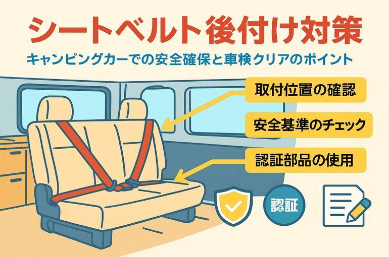 キャンピングカーのシートベルトを後付けする方法と安全基準・車検対策ガイド