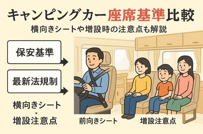 キャンピングカーの座席に関する保安基準と最新法規制を比較！横向きシートや増設時の注意点も解説